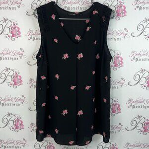Stork and babe tank top Chic Black Sleeveless Blouse with Pink Floral Design